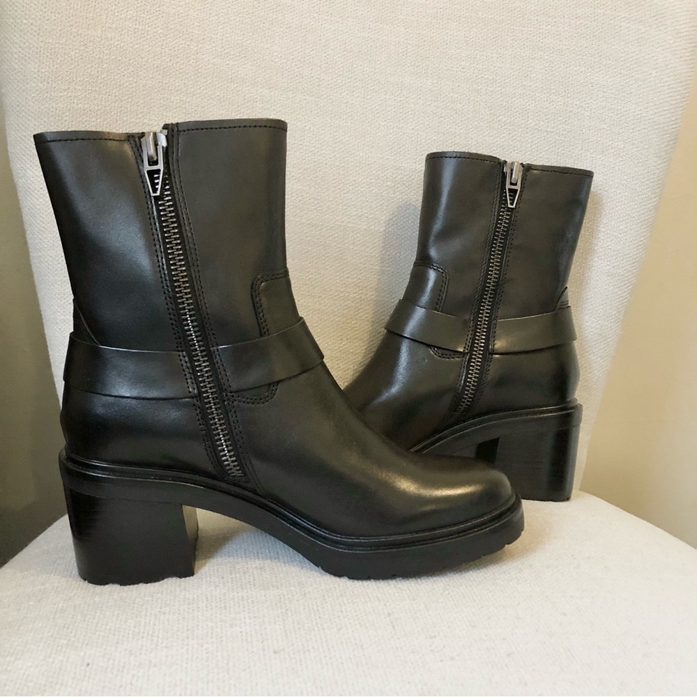 Dolce Vita Black Leather Camros Mid Calf Heeled Moto Bootie - Picture 8 of 9